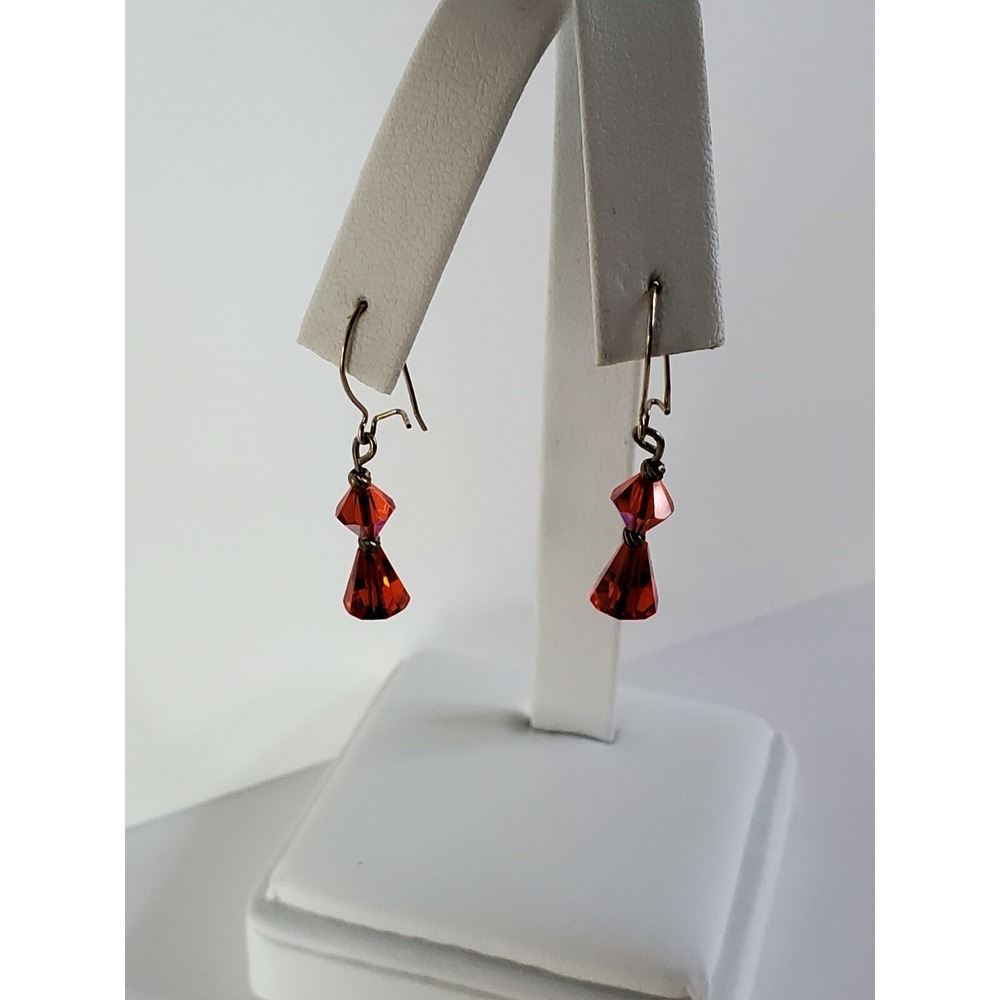 Vintage Gold Tone Fancy Salmon Orange Bead Drop Pierced Earrings Kidney Hooks - Picture 2 of 12